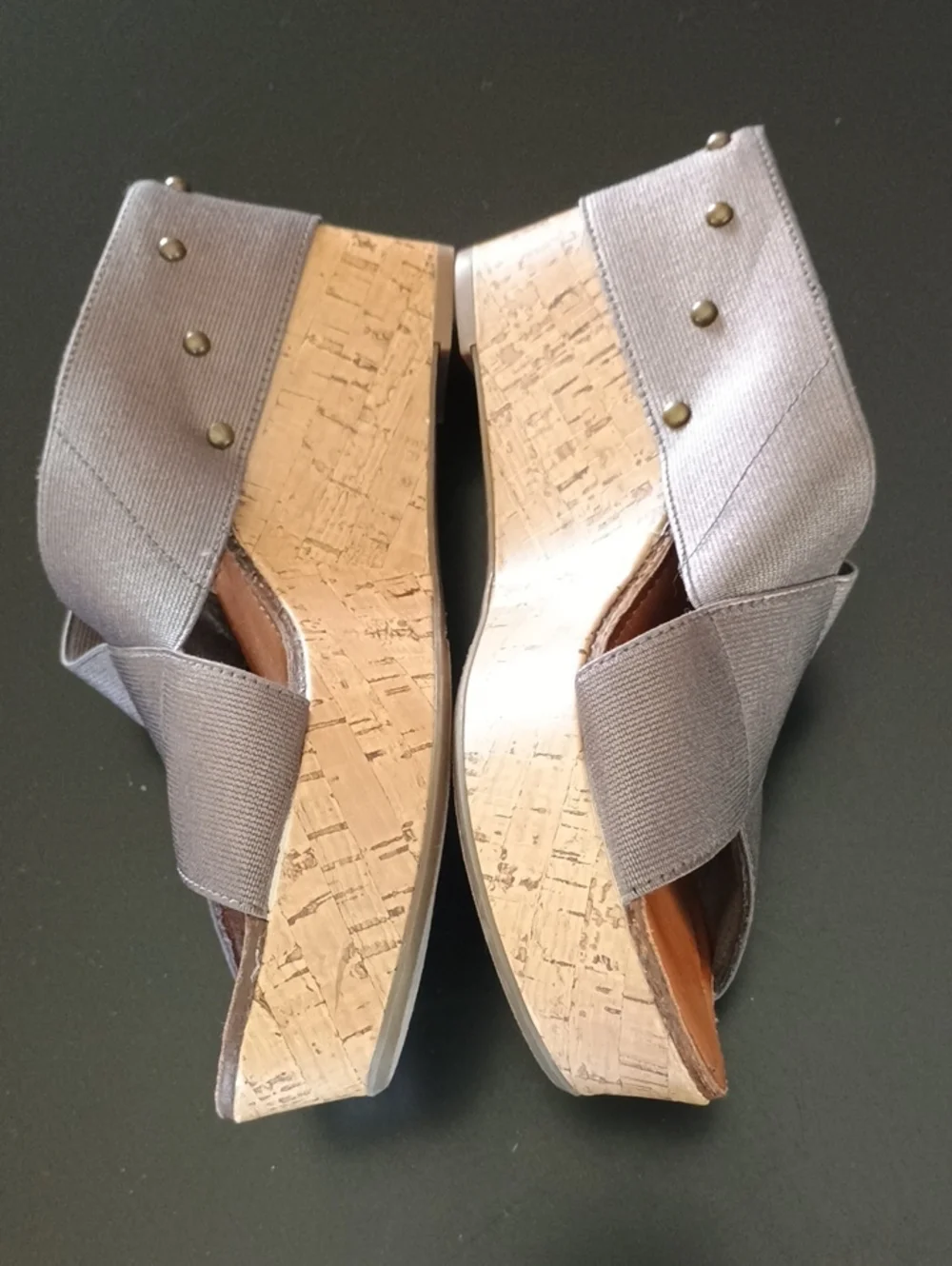 Madeline Gray Crisscross Cork Wedge Sandals
